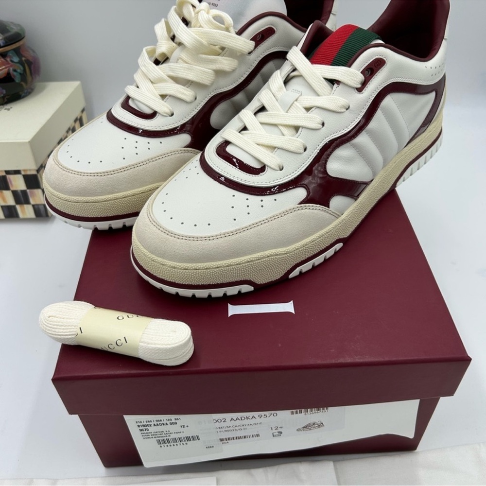 Men’s Gucci re-Web sneakers in white leather with red accent size 12.5 Italy - Picture 12 of 13